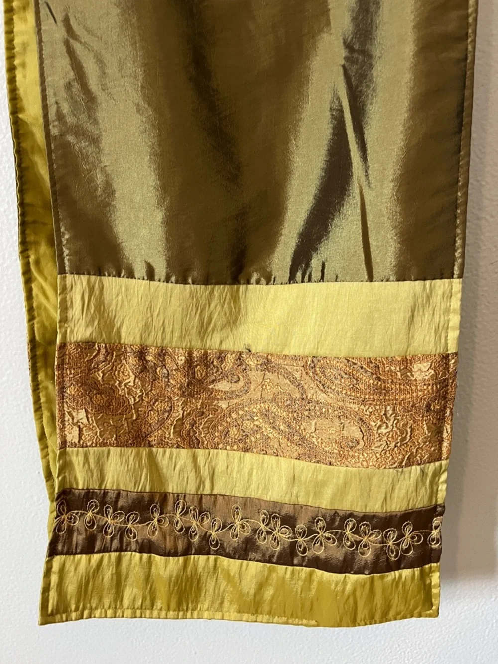 Silk Blend Olive and Gold Long Scarf Wrap